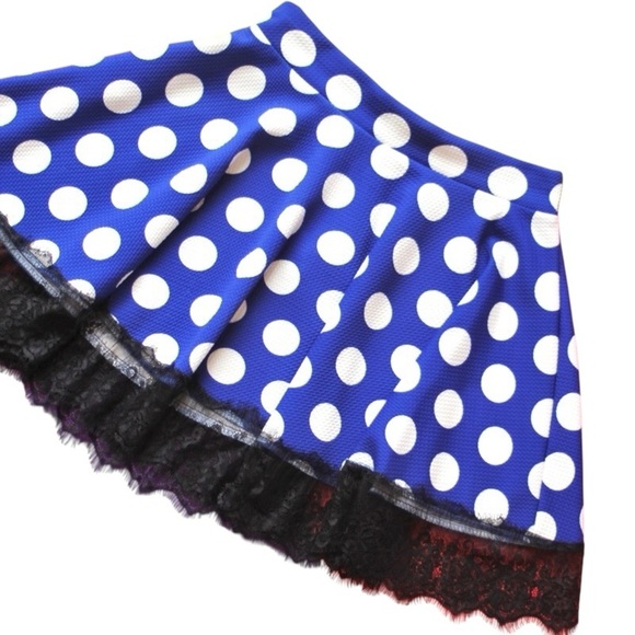 Coquette Retro Polka Dot Skater Skirt Lace Trim Cute Sexy Date Night S/M - Picture 10 of 16